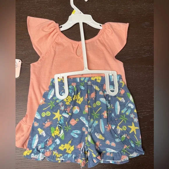 Peach Ruffle set with Tropical Print - Picture 2 of 2